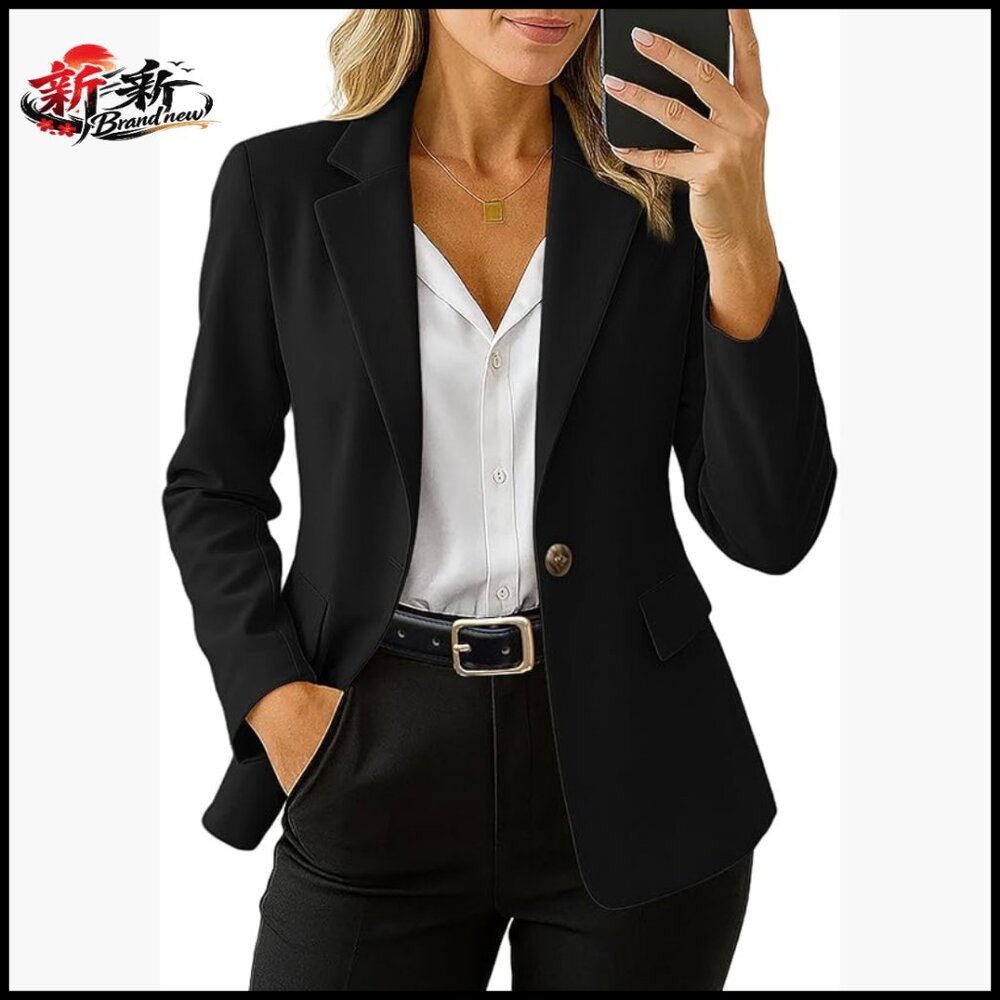 Polyester Blazer With Pockets Open Front Long Sle… - image 1